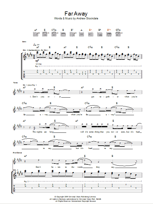 Download Wolfmother Far Away Sheet Music and learn how to play Guitar Tab PDF digital score in minutes