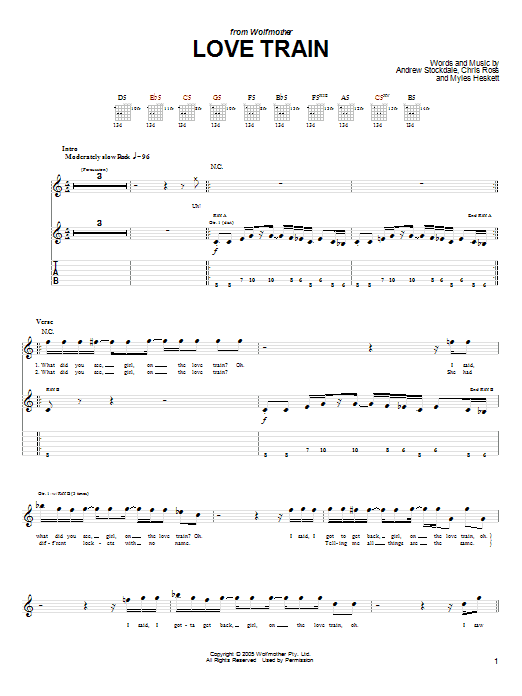 Download Wolfmother Love Train Sheet Music and learn how to play Guitar Tab PDF digital score in minutes