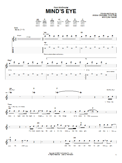 Download Wolfmother Mind's Eye Sheet Music and learn how to play Guitar Tab PDF digital score in minutes