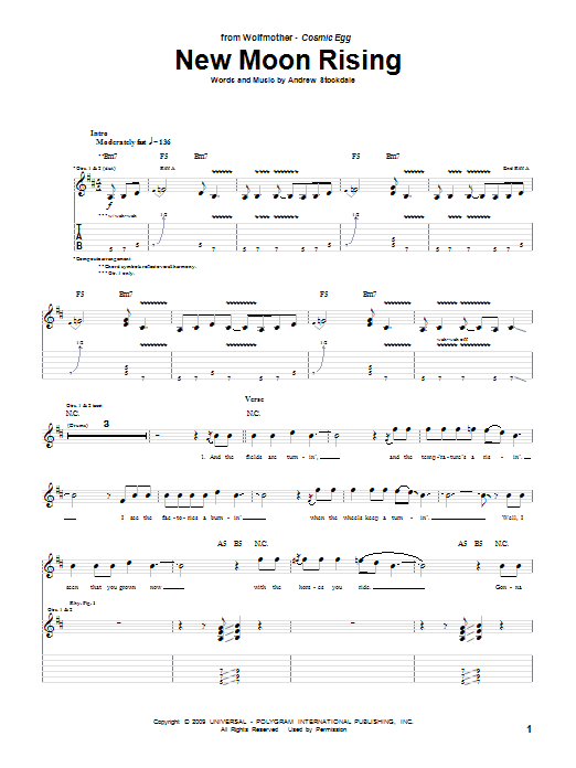 Download Wolfmother New Moon Rising Sheet Music and learn how to play Guitar Tab PDF digital score in minutes