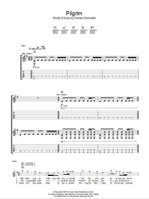 Download Wolfmother Pilgrim Sheet Music and learn how to play Guitar Tab PDF digital score in minutes