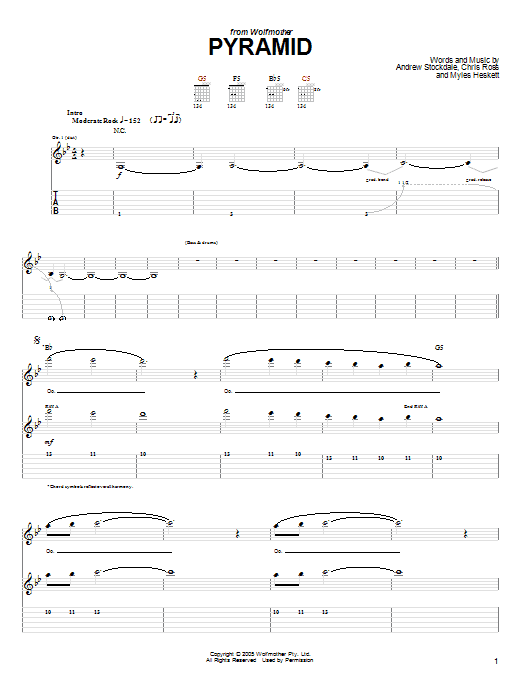 Download Wolfmother Pyramid Sheet Music and learn how to play Guitar Tab PDF digital score in minutes