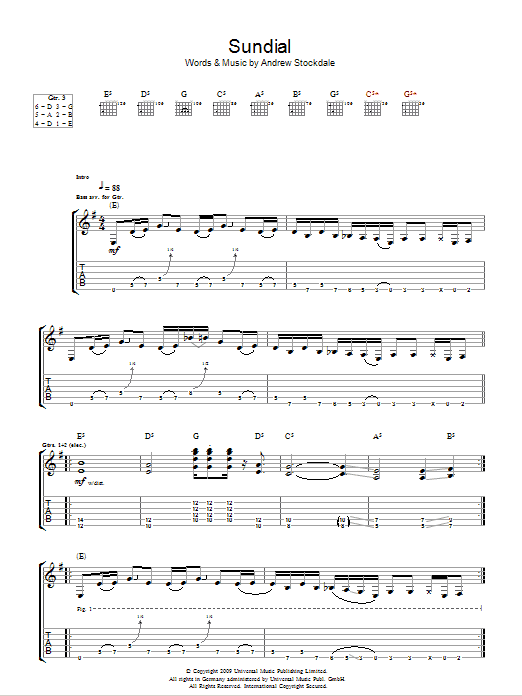 Download Wolfmother Sundial Sheet Music and learn how to play Guitar Tab PDF digital score in minutes