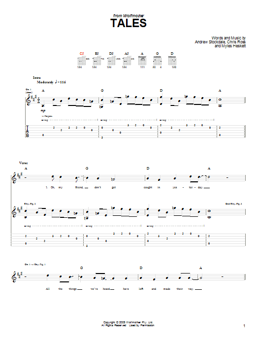 Download Wolfmother Tales Sheet Music and learn how to play Guitar Tab PDF digital score in minutes