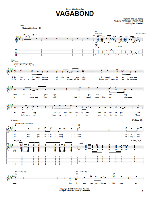 Download Wolfmother Vagabond Sheet Music and learn how to play Guitar Tab PDF digital score in minutes