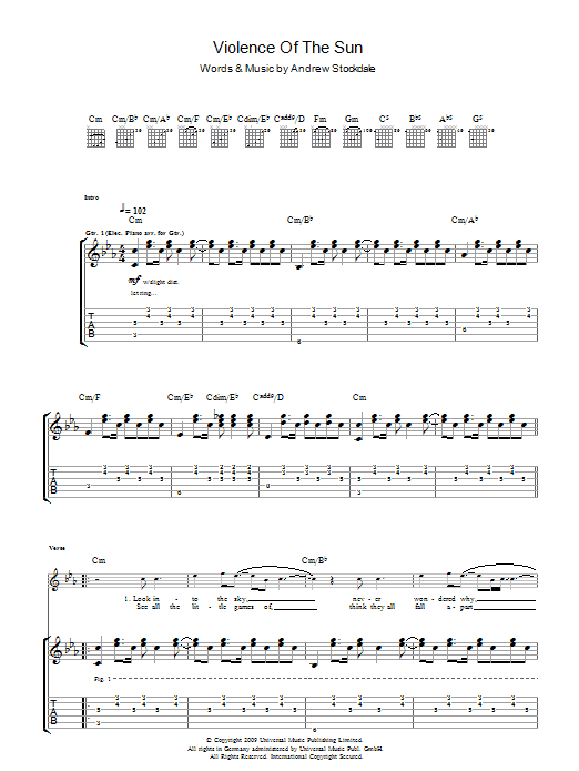 Download Wolfmother Violence Of The Sun Sheet Music and learn how to play Guitar Tab PDF digital score in minutes