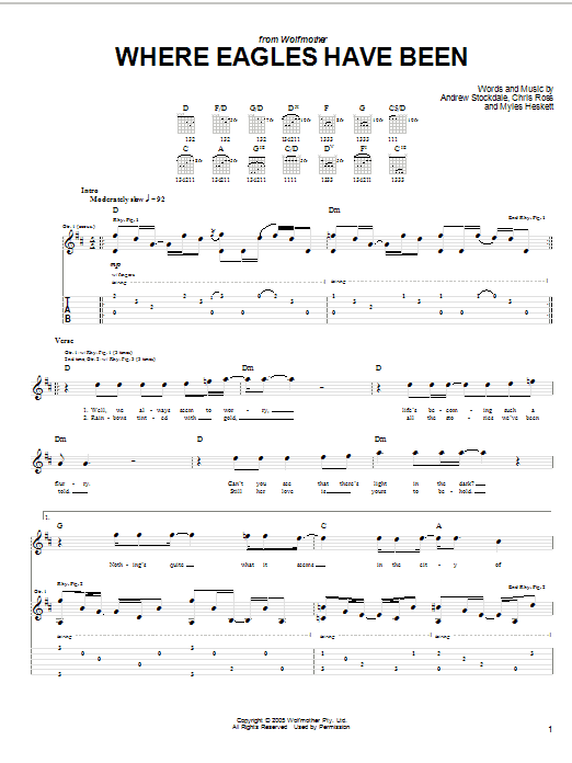 Download Wolfmother Where Eagles Have Been Sheet Music and learn how to play Guitar Tab PDF digital score in minutes