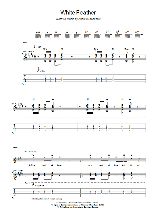 Download Wolfmother White Feather Sheet Music and learn how to play Guitar Tab PDF digital score in minutes