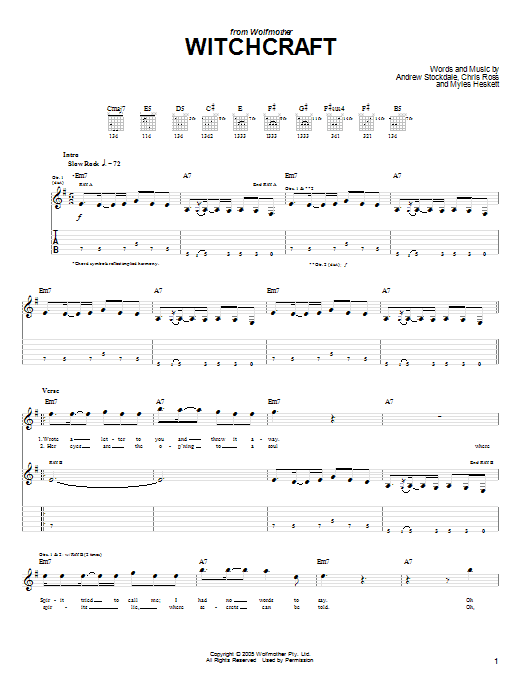 Download Wolfmother Witchcraft Sheet Music and learn how to play Guitar Tab PDF digital score in minutes
