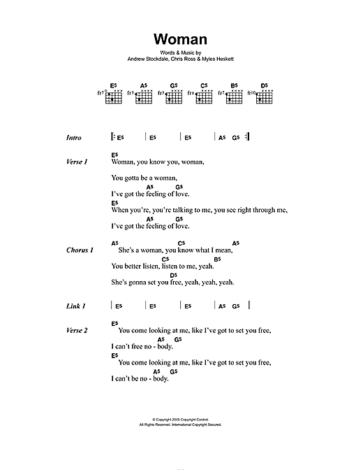 Download Wolfmother Woman Sheet Music and learn how to play Lyrics & Chords PDF digital score in minutes