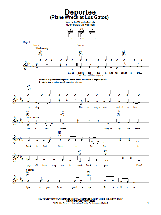 Download Woody Guthrie Deportee (Plane Wreck At Los Gatos) Sheet Music and learn how to play UkeBuddy PDF digital score in minutes