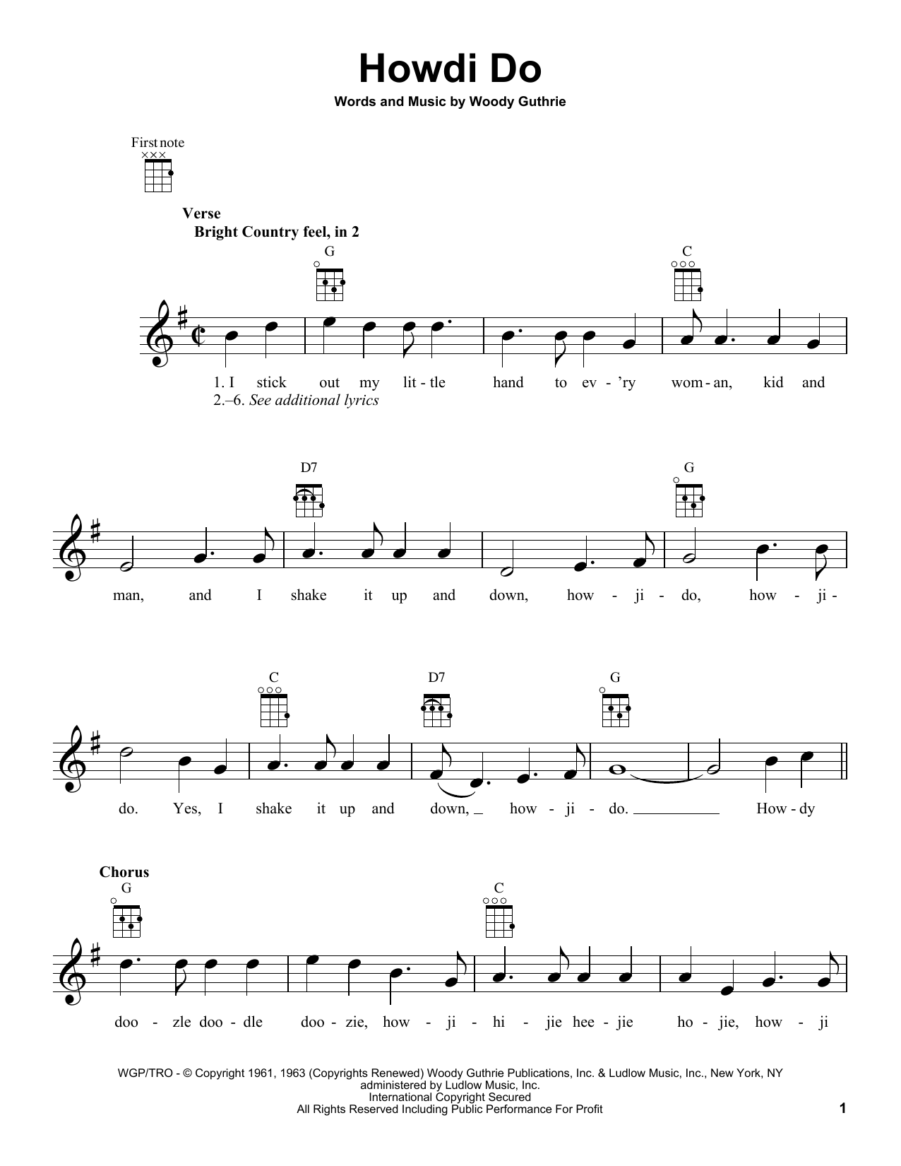 Download Woody Guthrie Howdi Do Sheet Music and learn how to play Ukulele PDF digital score in minutes