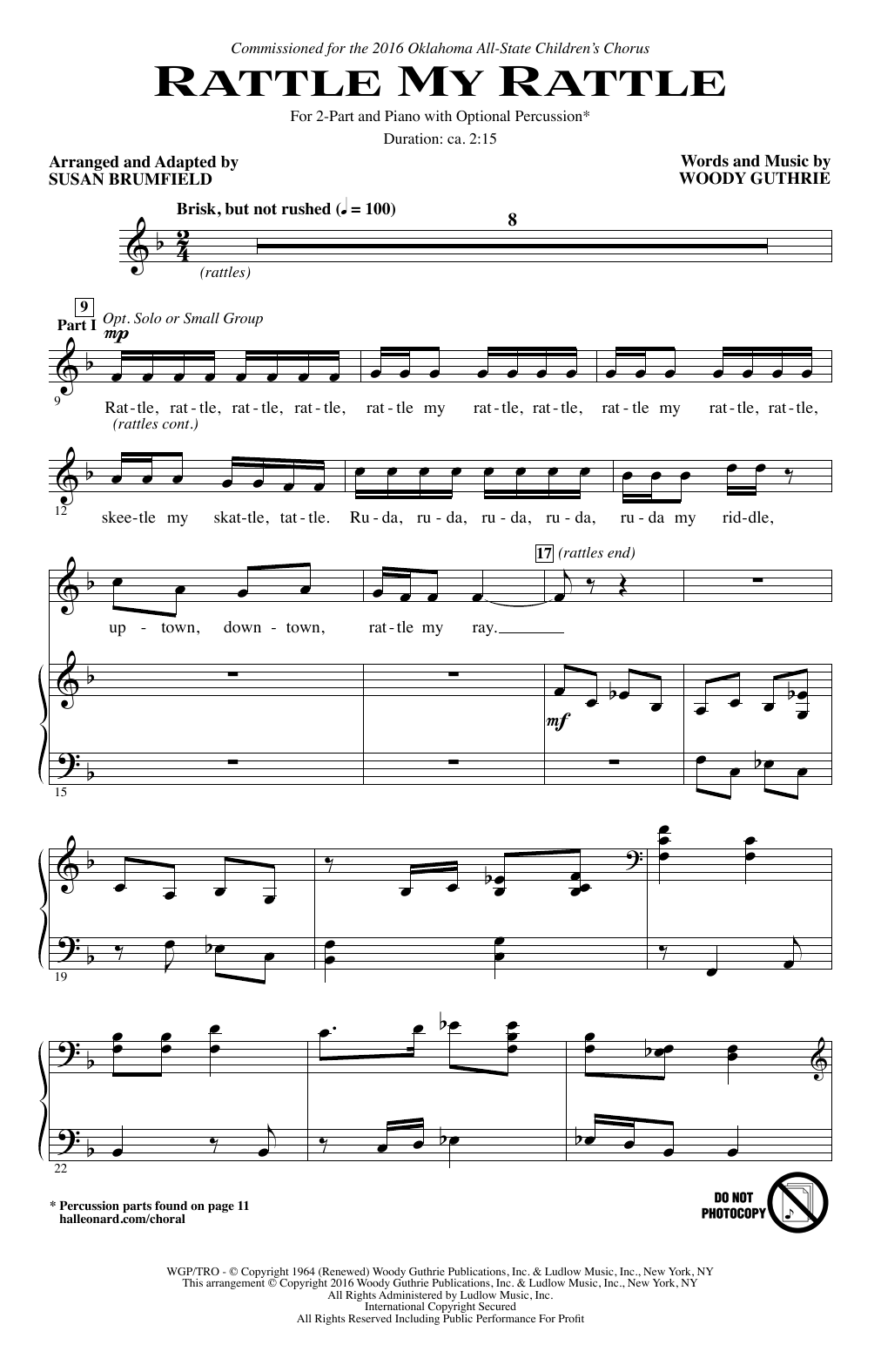 Download Susan Brumfield Rattle My Rattle Sheet Music and learn how to play 2-Part Choir PDF digital score in minutes