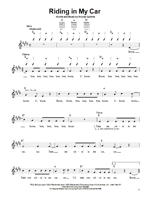 Download Woody Guthrie Riding In My Car Sheet Music and learn how to play Easy Guitar PDF digital score in minutes