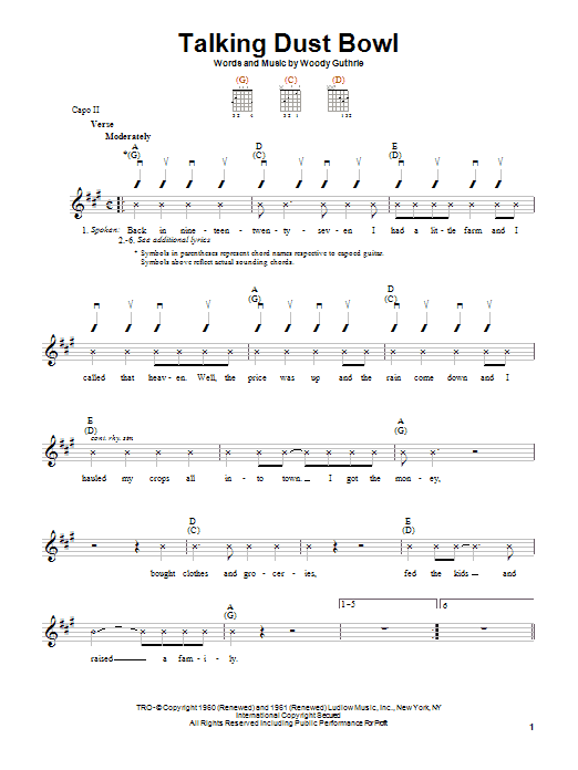 Download Woody Guthrie Talking Dust Bowl Sheet Music and learn how to play Easy Guitar PDF digital score in minutes