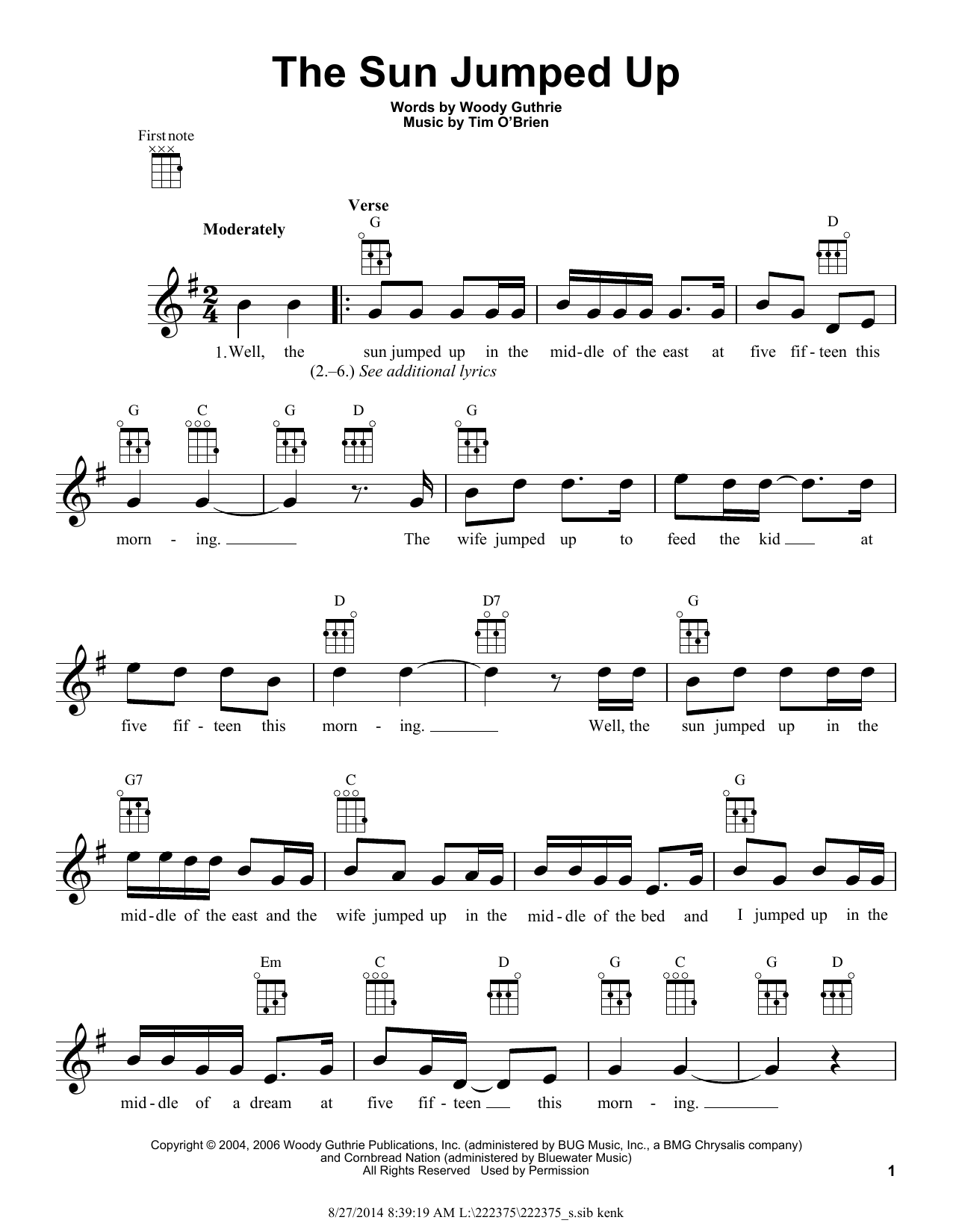 Download Woody Guthrie The Sun Jumped Up Sheet Music and learn how to play Ukulele PDF digital score in minutes