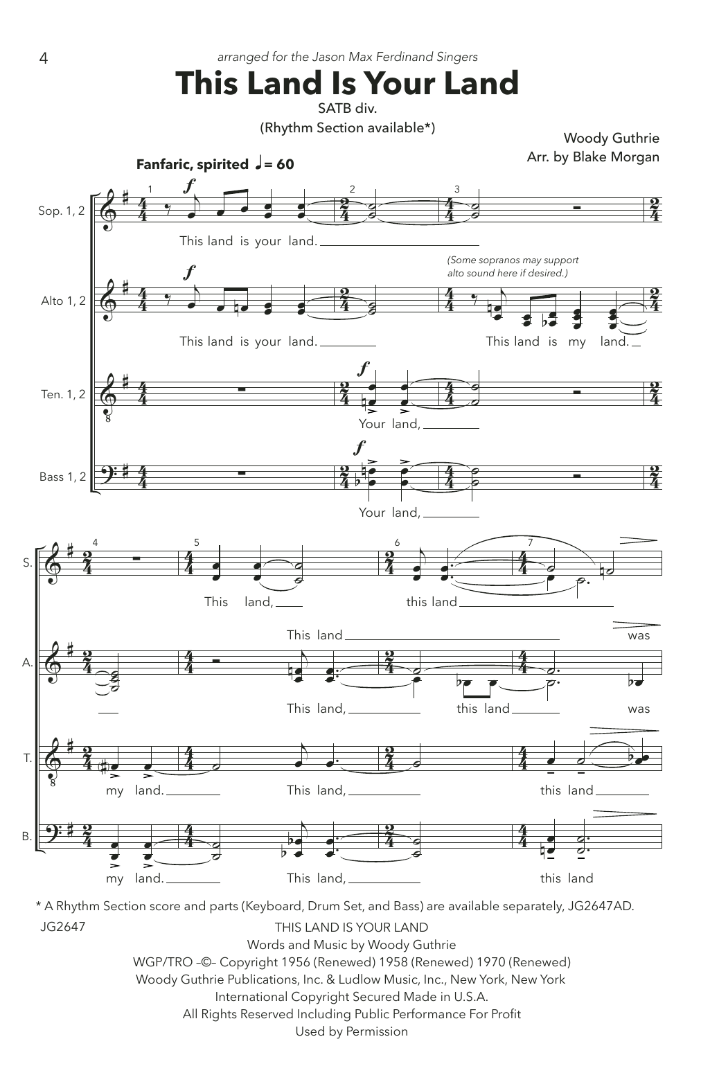 Download Woody Guthrie This Land Is Your Land (arr. Blake Morgan) Sheet Music and learn how to play Choir PDF digital score in minutes