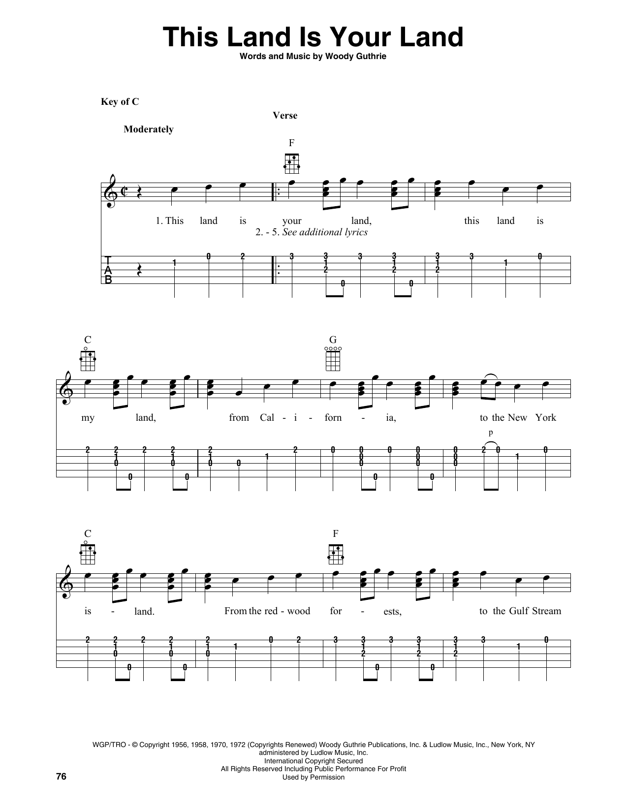 Download Woody Guthrie This Land Is Your Land (arr. Fred Sokolow) Sheet Music and learn how to play Banjo Tab PDF digital score in minutes