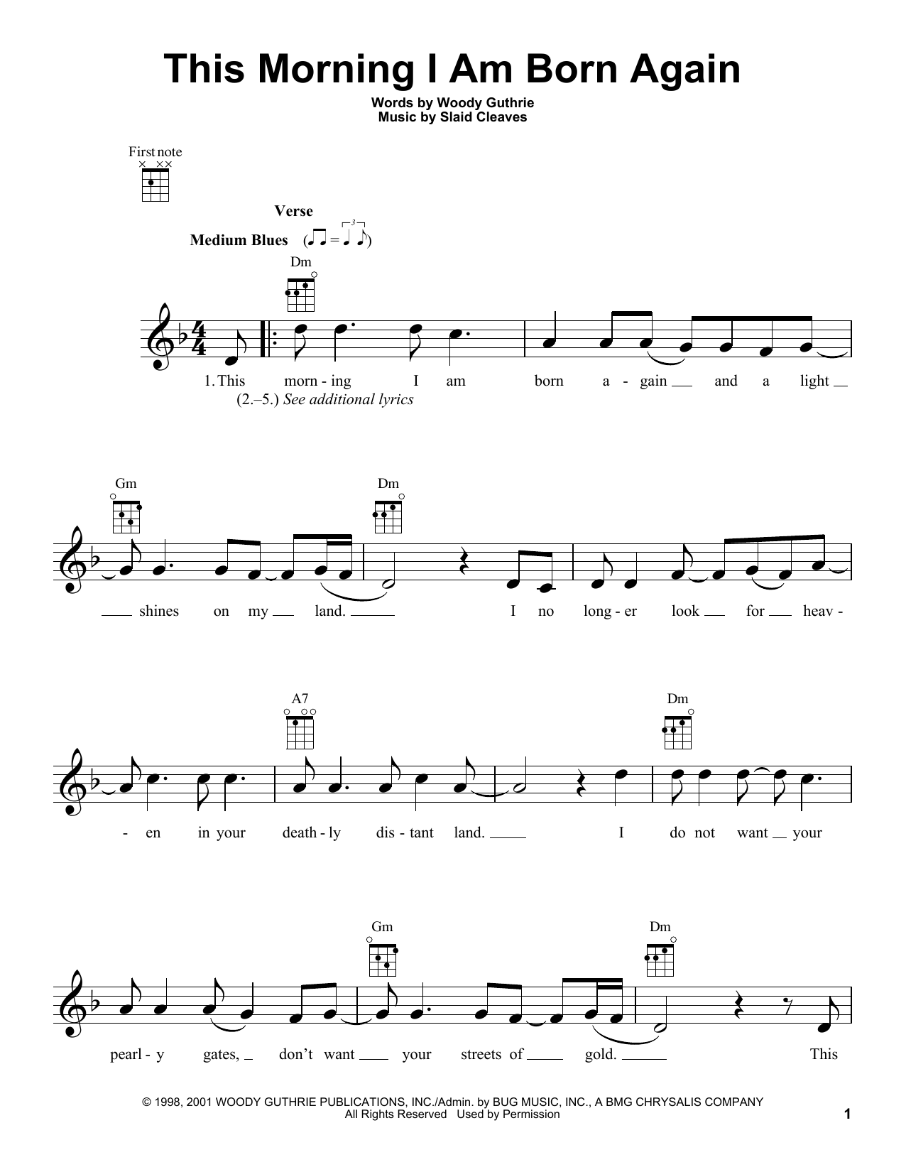Download Woody Guthrie This Morning I Am Born Again Sheet Music and learn how to play Ukulele PDF digital score in minutes