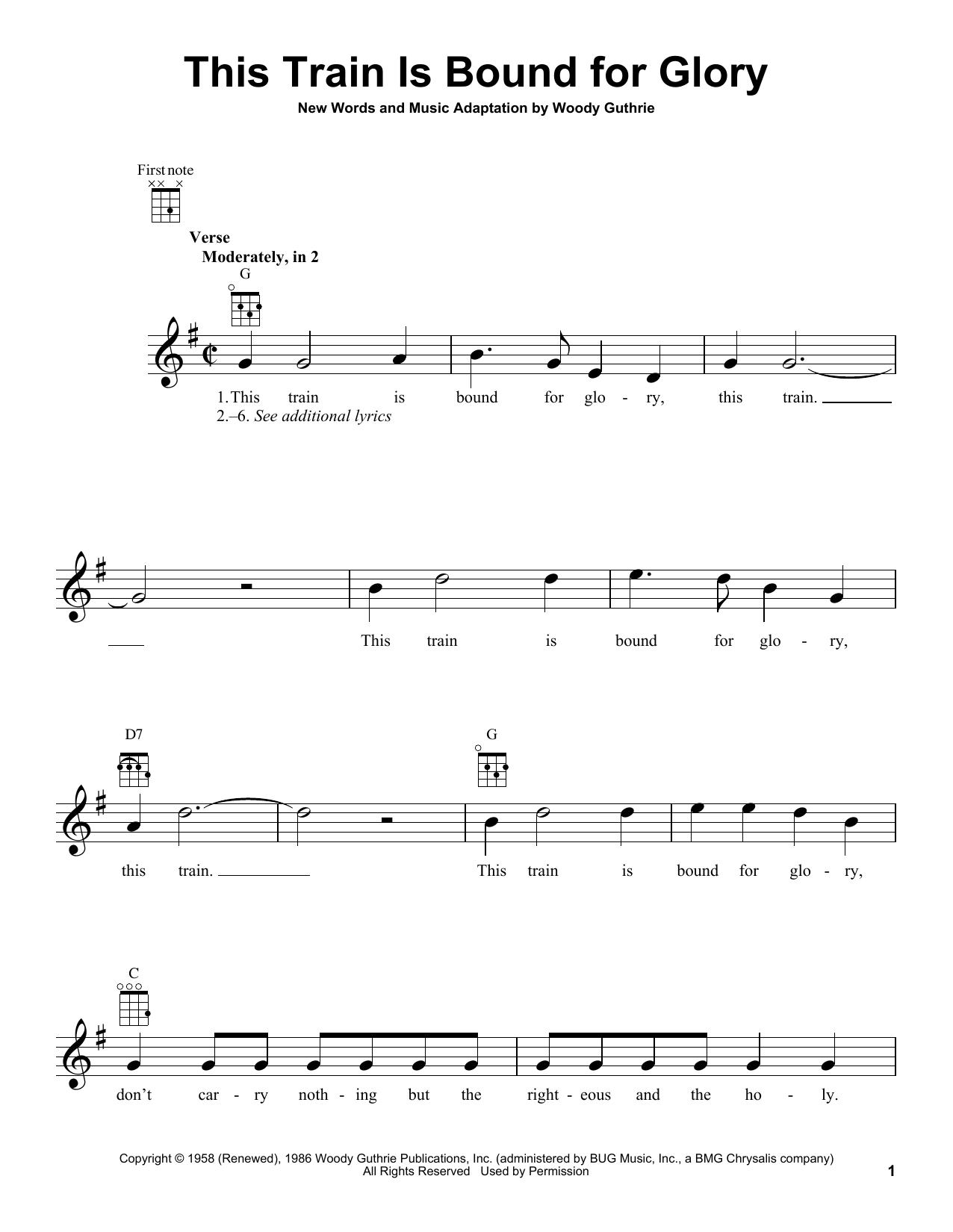 Download Woody Guthrie This Train Is Bound For Glory Sheet Music and learn how to play Ukulele PDF digital score in minutes