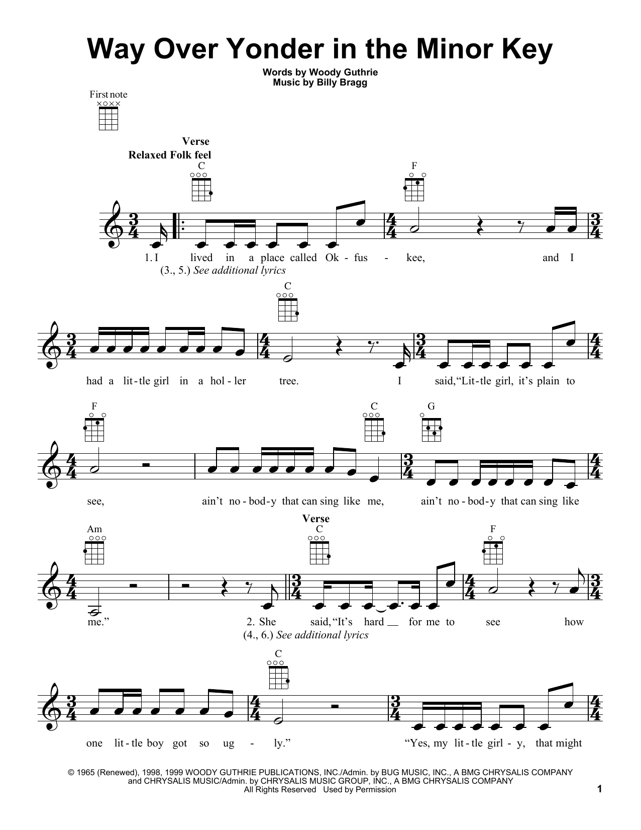 Download Woody Guthrie Way Over Yonder In The Minor Key Sheet Music and learn how to play Ukulele PDF digital score in minutes