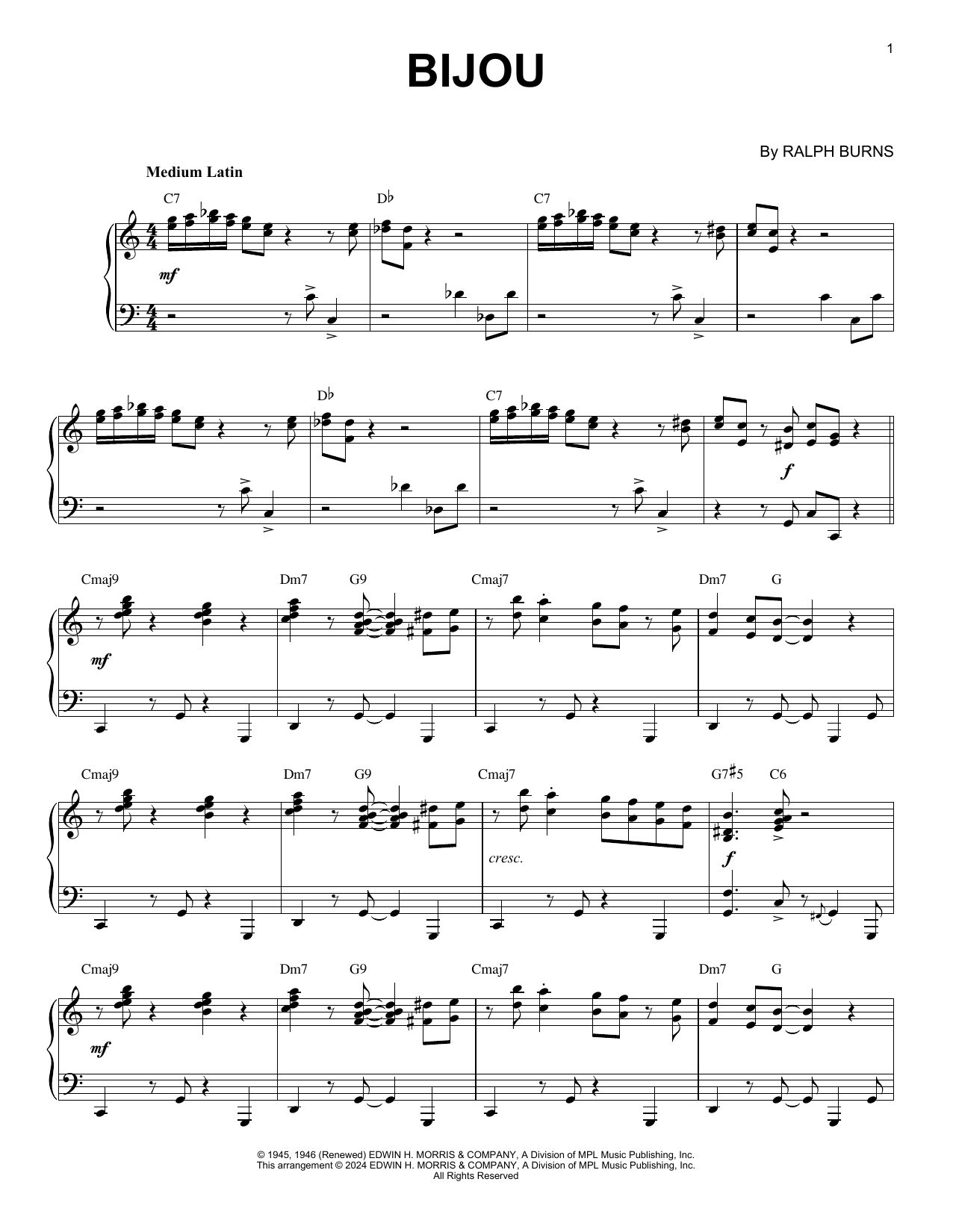 Download Woody Herman & His Orchestra Bijou (arr. Brent Edstrom) Sheet Music and learn how to play Piano Solo PDF digital score in minutes