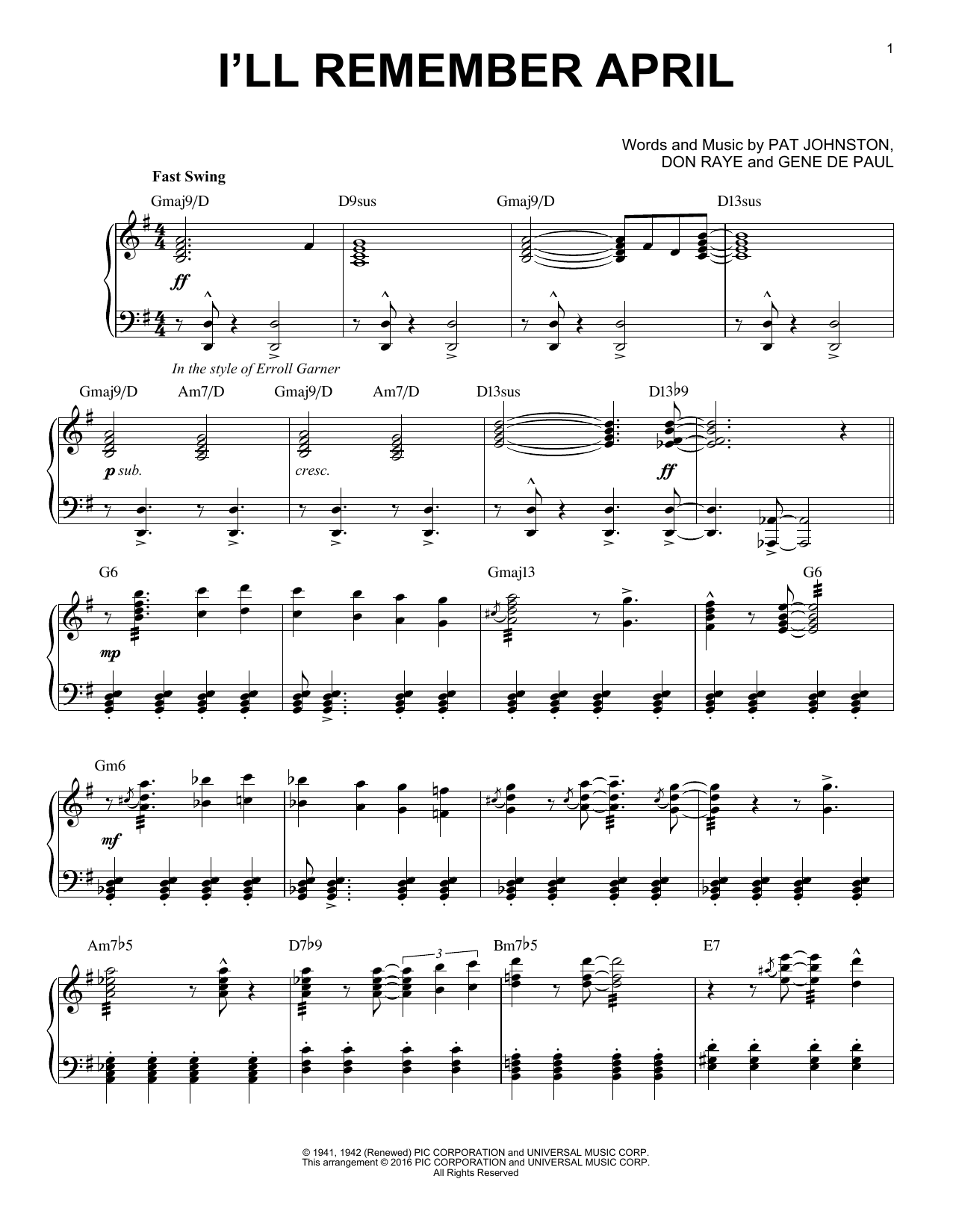 Download Woody Herman & His Orchestra I'll Remember April Sheet Music and learn how to play Piano PDF digital score in minutes