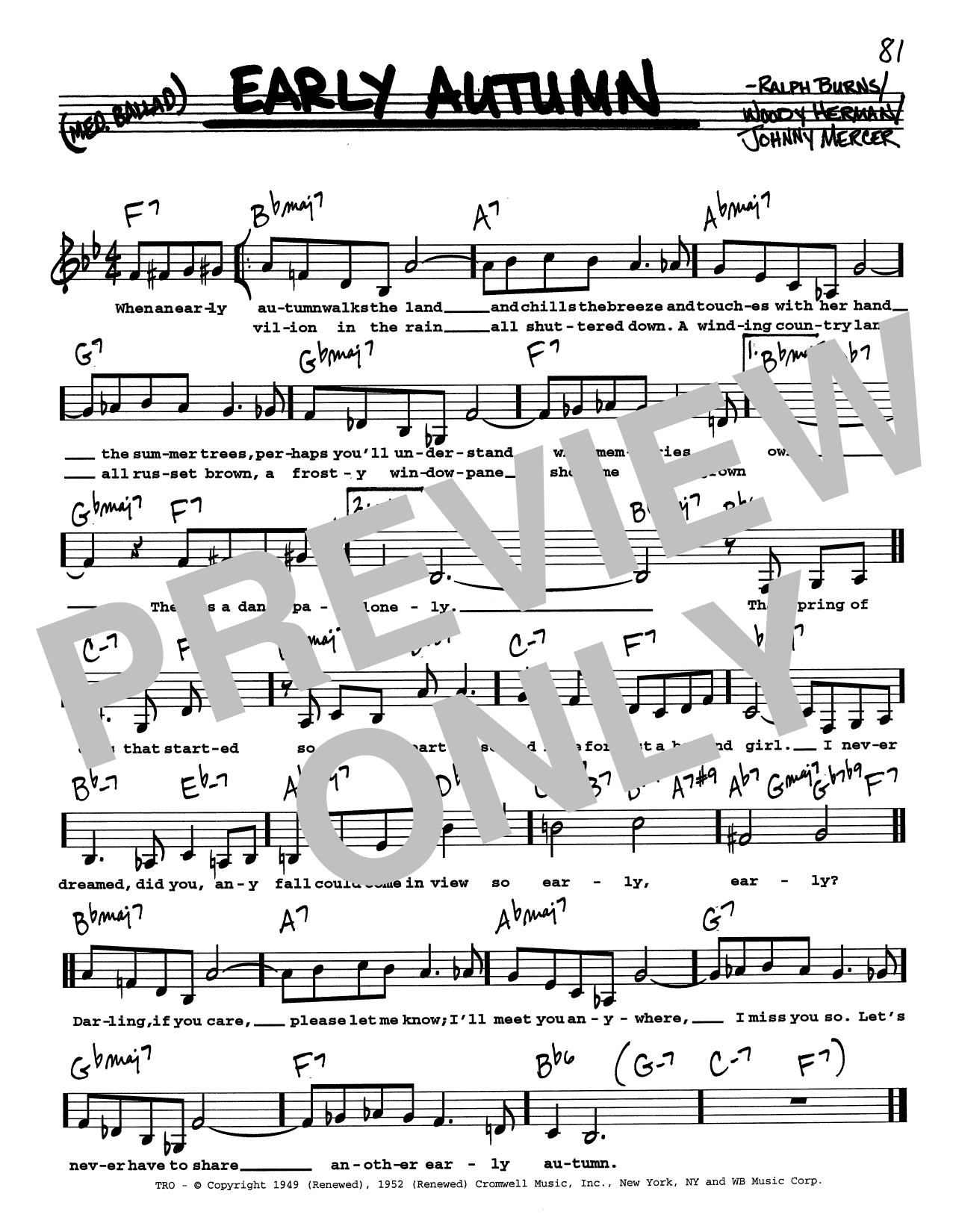 Download Woody Herman Early Autumn (Low Voice) Sheet Music and learn how to play Real Book – Melody, Lyrics & Chords PDF digital score in minutes