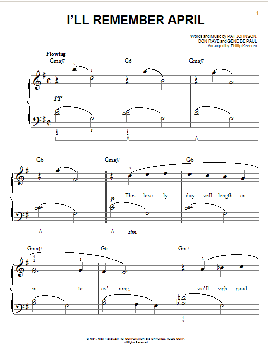 Download Woody Herman I'll Remember April Sheet Music and learn how to play Easy Piano PDF digital score in minutes