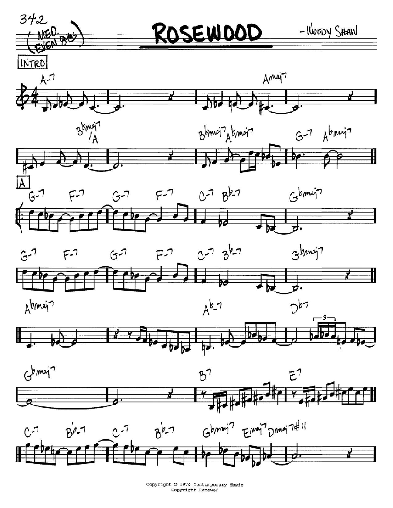 Download Woody Shaw Rosewood Sheet Music and learn how to play Real Book - Melody & Chords - C Instruments PDF digital score in minutes