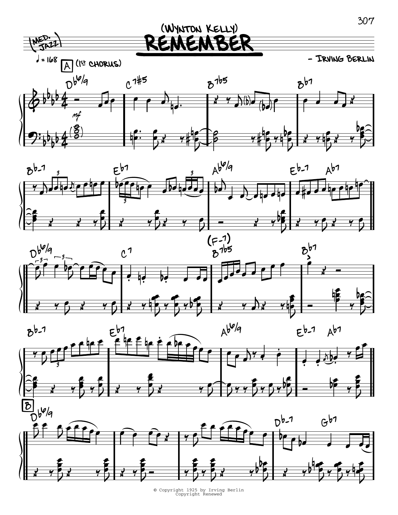 Download Wynton Kelly Remember (solo only) Sheet Music and learn how to play Real Book – Melody & Chords PDF digital score in minutes
