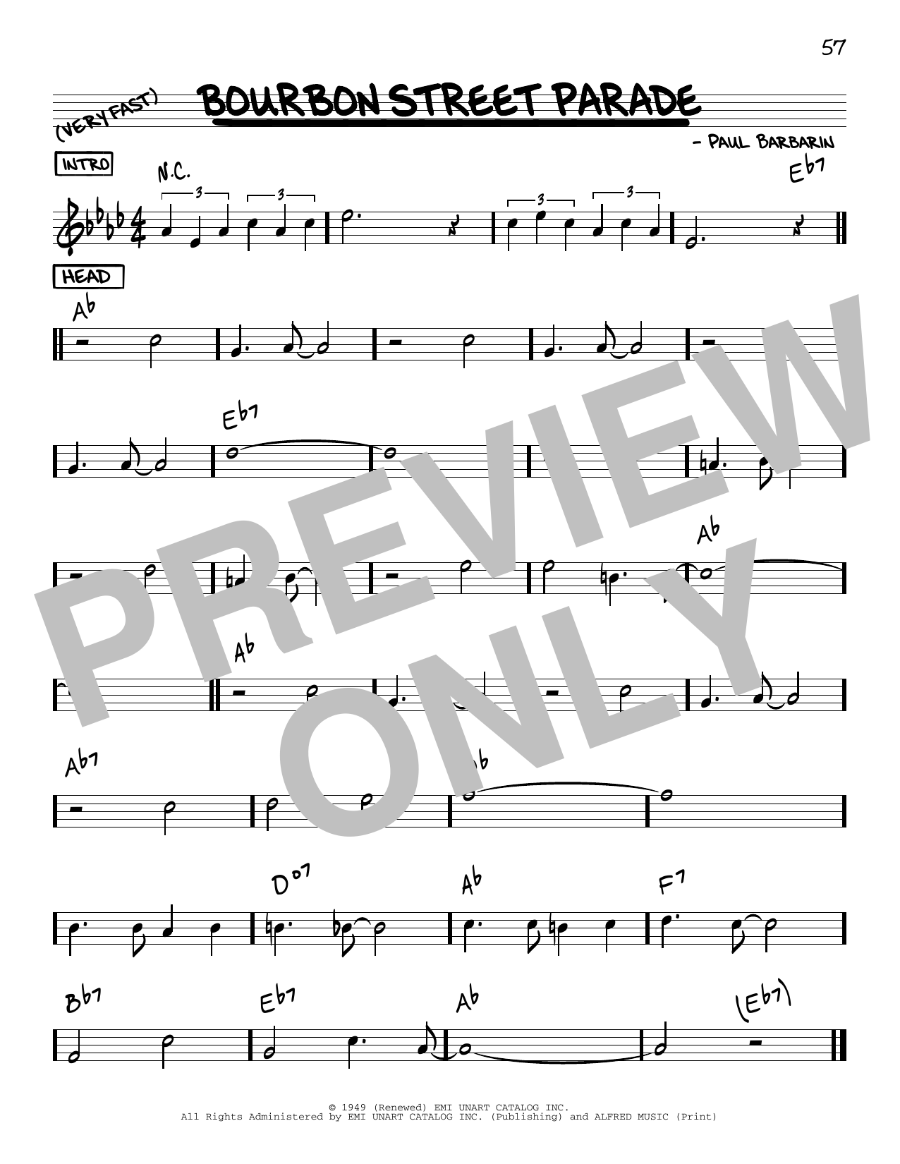 Download Wynton Marsalis Bourbon Street Parade Sheet Music and learn how to play Real Book – Melody & Chords PDF digital score in minutes