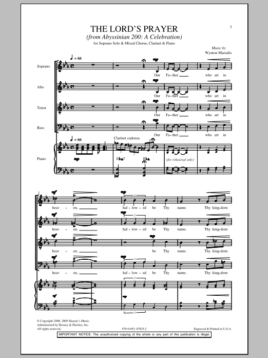 Download Wynton Marsalis The Lord's Prayer Sheet Music and learn how to play SATB PDF digital score in minutes