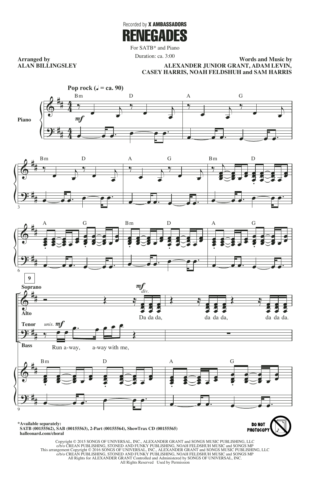 Download Alan Billingsley Renegades Sheet Music and learn how to play SAB PDF digital score in minutes