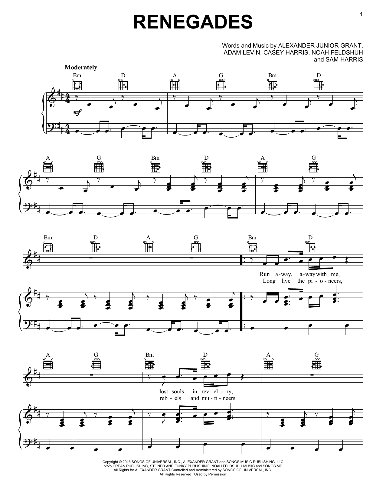 Download X Ambassadors Renegades Sheet Music and learn how to play Lyrics & Chords PDF digital score in minutes