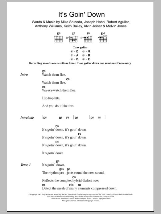 Download X-Ecutioners It's Goin' Down (feat. Mike Shinoda & Mr Hahn) Sheet Music and learn how to play Lyrics & Chords PDF digital score in minutes