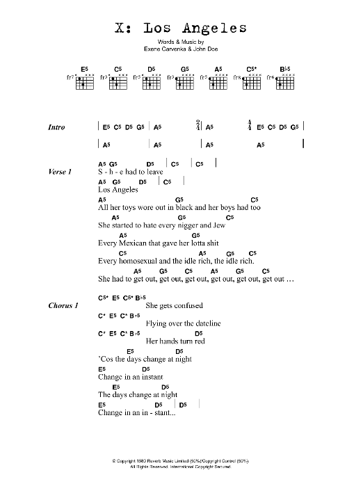 Download x Los Angeles Sheet Music and learn how to play Lyrics & Chords PDF digital score in minutes