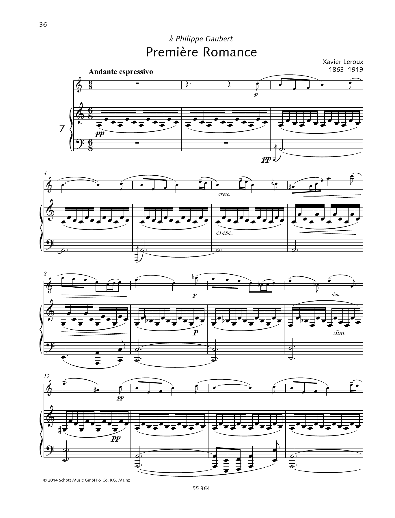 Download Xavier Leroux Prèmiere Romance Sheet Music and learn how to play Woodwind Solo PDF digital score in minutes