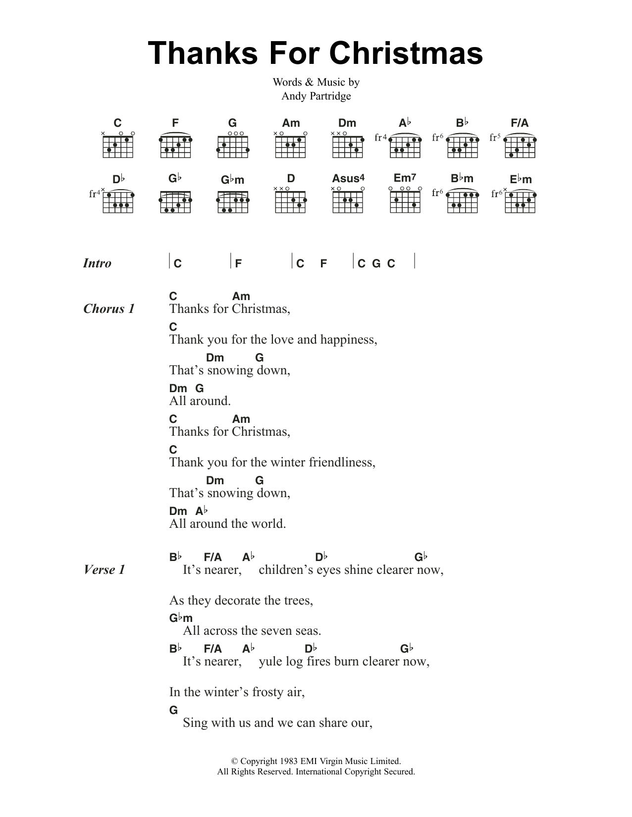 Download XTC Thanks For Christmas Sheet Music and learn how to play Lyrics & Chords PDF digital score in minutes