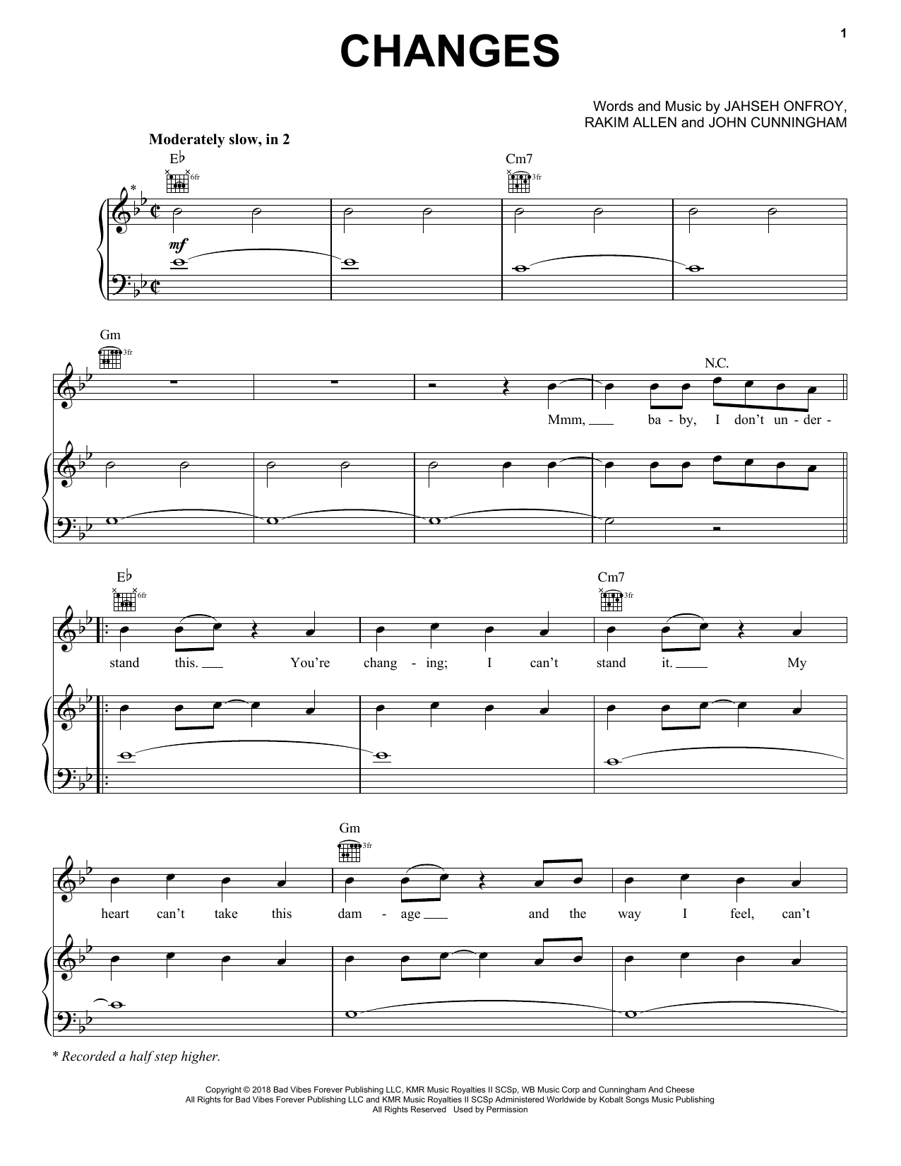 Download XXXTentacion Changes Sheet Music and learn how to play Piano, Vocal & Guitar Chords (Right-Hand Melody) PDF digital score in minutes