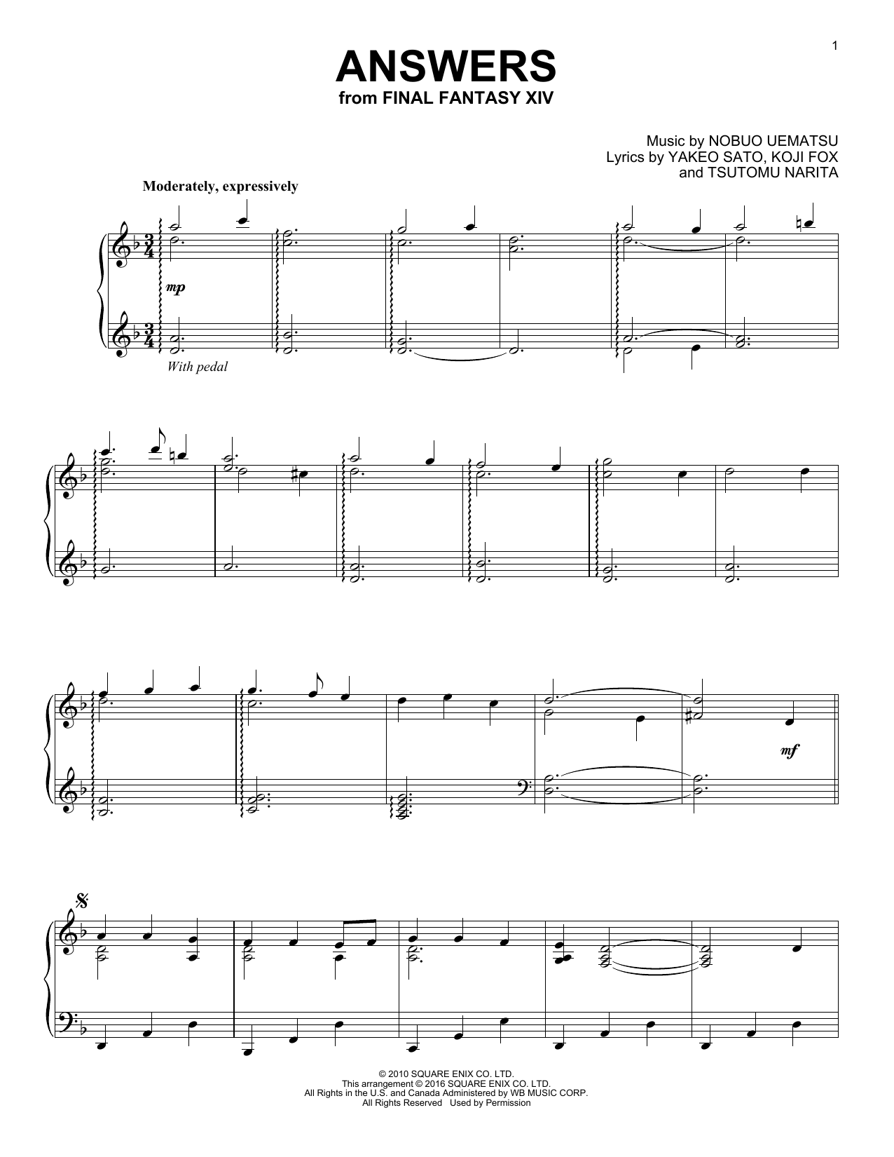 Download Yakeo Sato Answers Sheet Music and learn how to play Piano PDF digital score in minutes