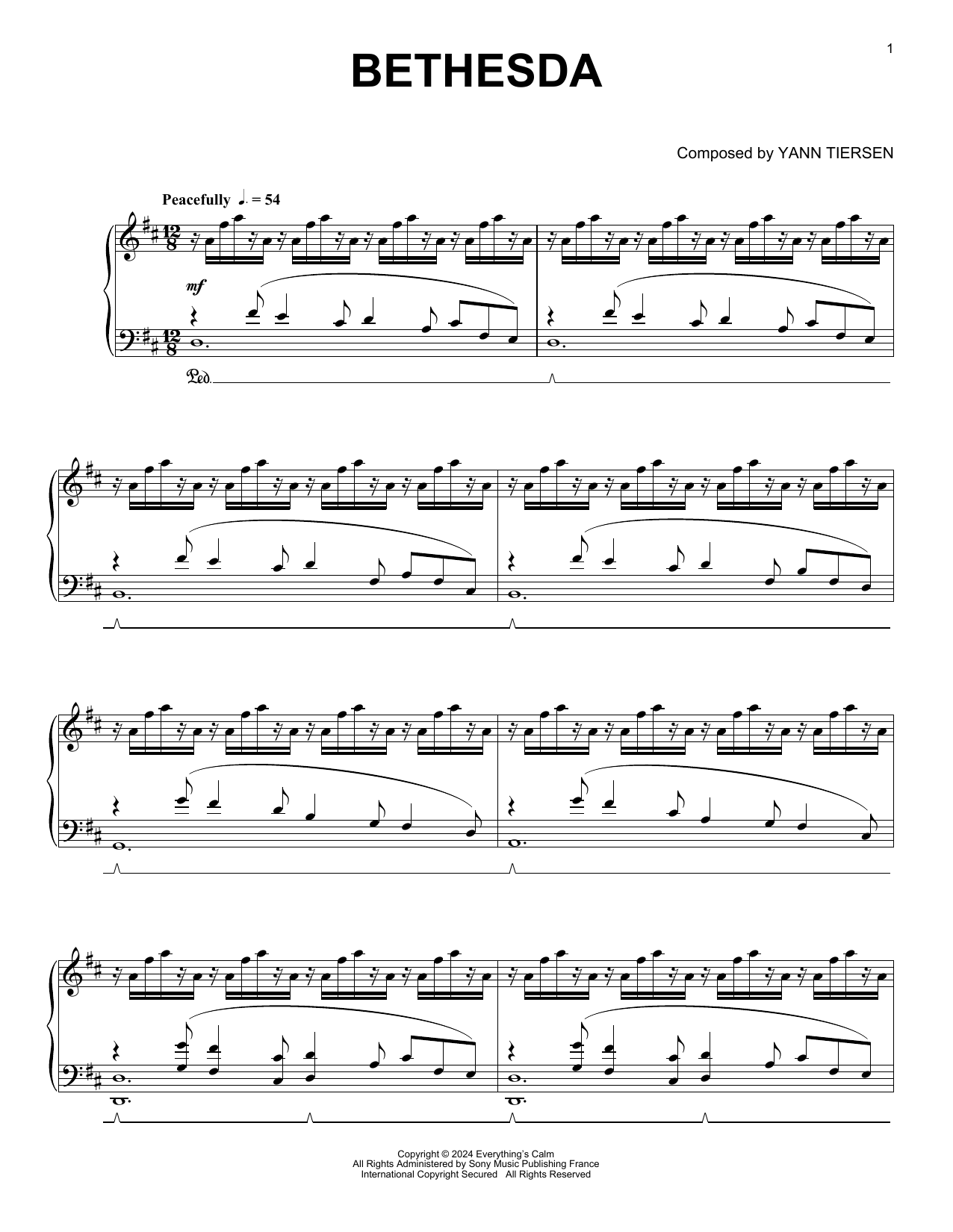 Download Yann Tiersen Bethesda Sheet Music and learn how to play Piano Solo PDF digital score in minutes