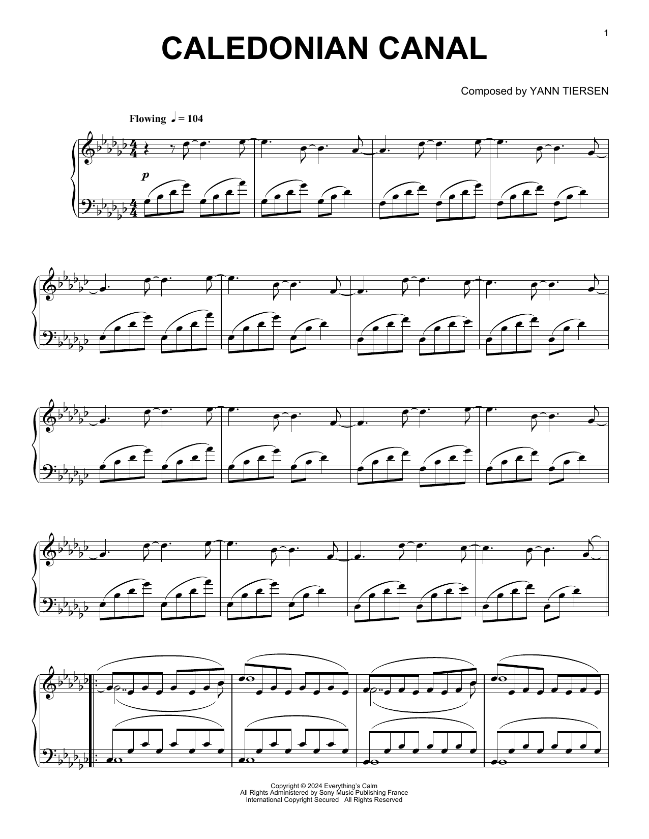 Download Yann Tiersen Caledonian Canal Sheet Music and learn how to play Piano Solo PDF digital score in minutes