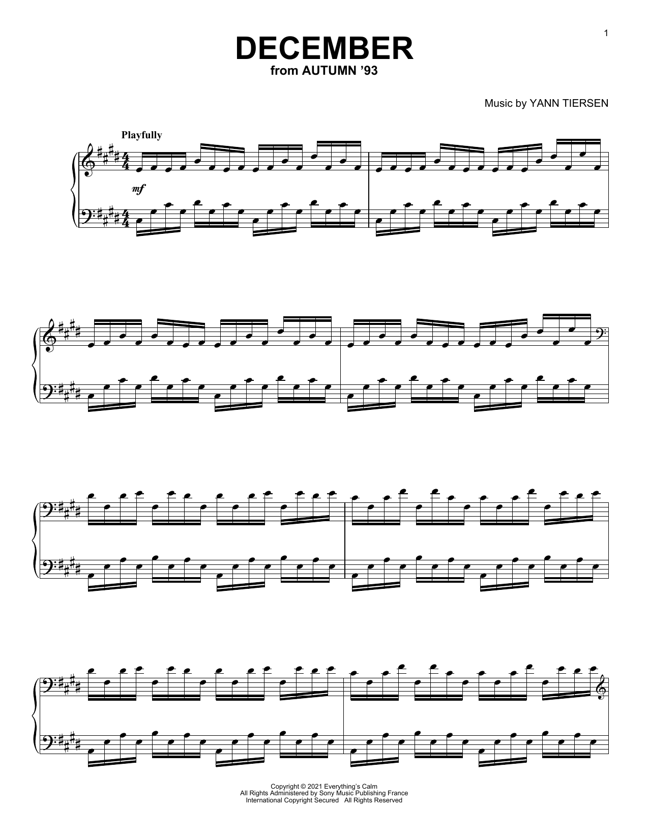 Download Yann Tiersen December Sheet Music and learn how to play Piano Solo PDF digital score in minutes