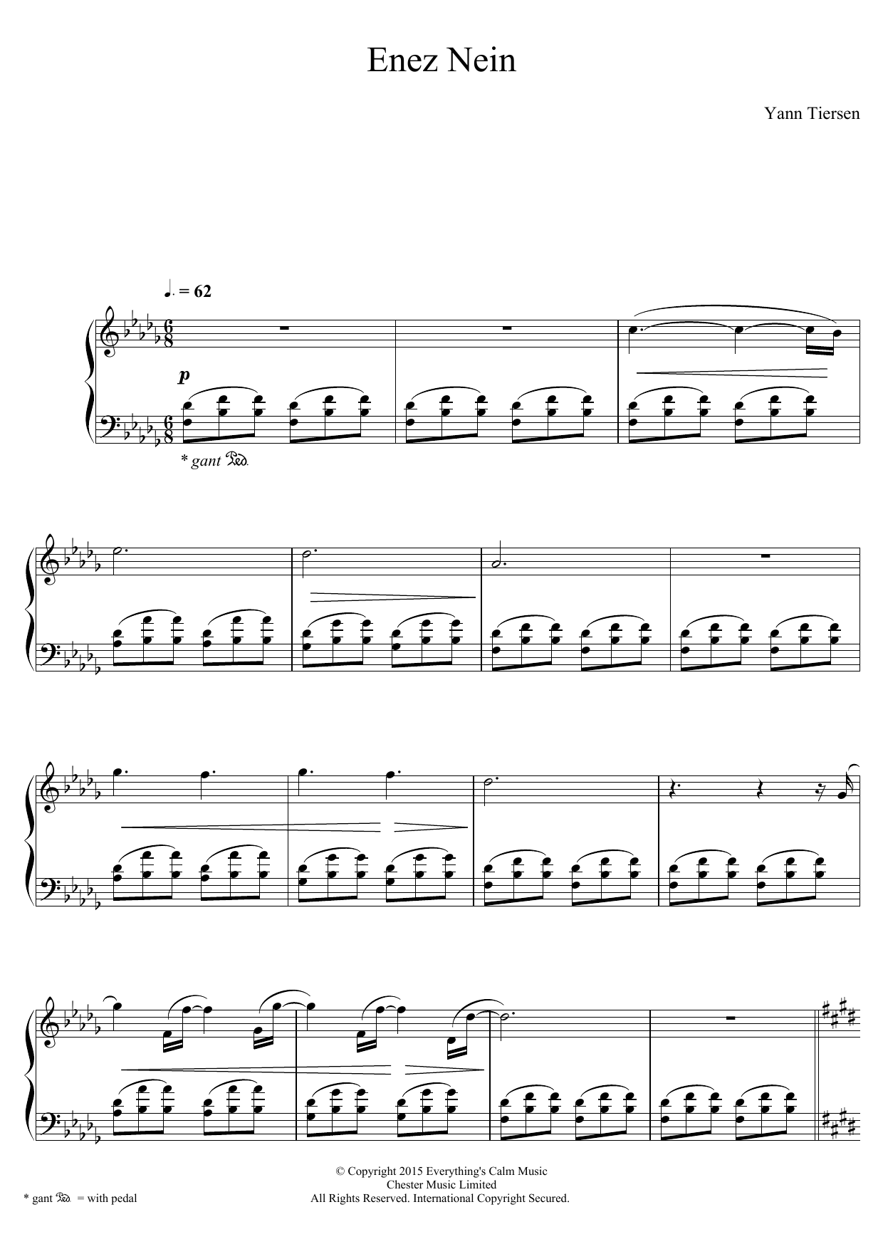 Download Yann Tiersen Enez Nein Sheet Music and learn how to play Piano PDF digital score in minutes