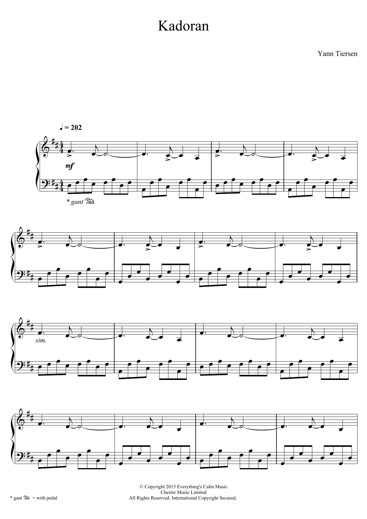 Download Yann Tiersen Kadoran Sheet Music and learn how to play Piano PDF digital score in minutes