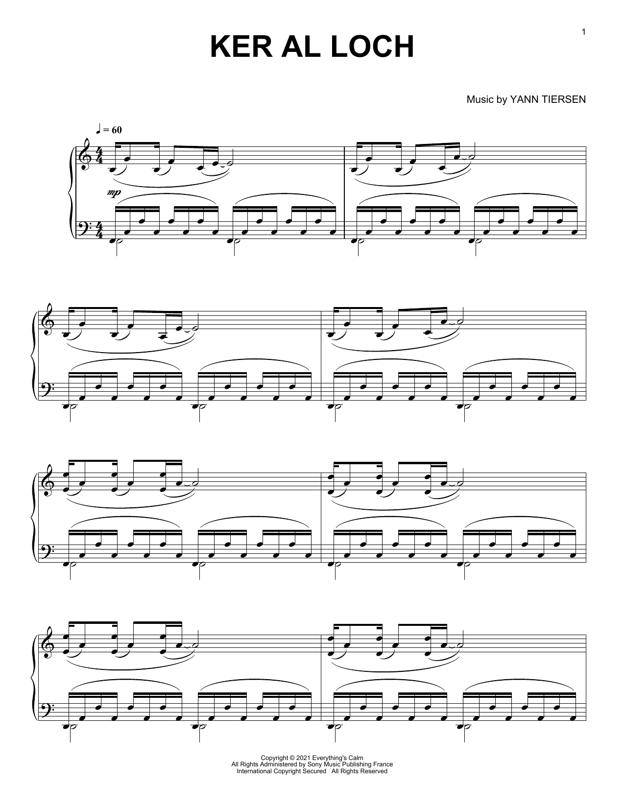 Download Yann Tiersen Ker Al Loch Sheet Music and learn how to play Piano Solo PDF digital score in minutes