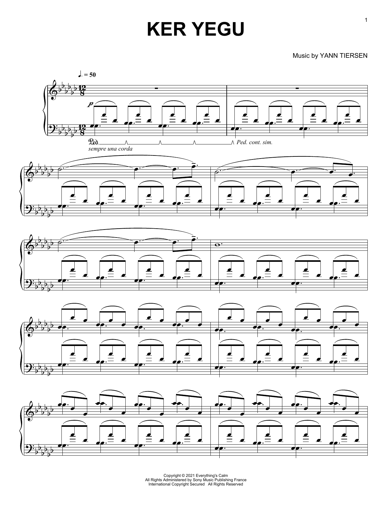 Download Yann Tiersen Ker Yegu Sheet Music and learn how to play Piano Solo PDF digital score in minutes