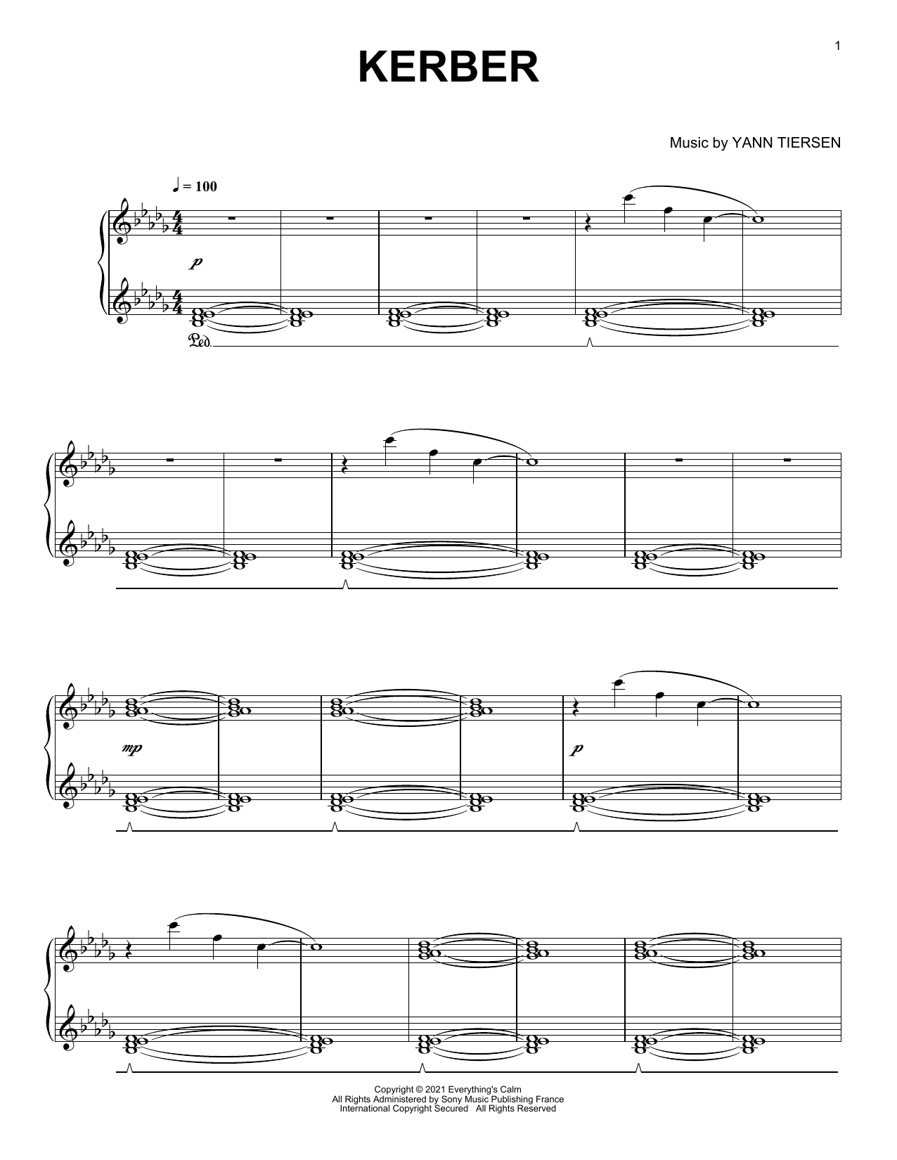 Download Yann Tiersen Kerber Sheet Music and learn how to play Piano Solo PDF digital score in minutes