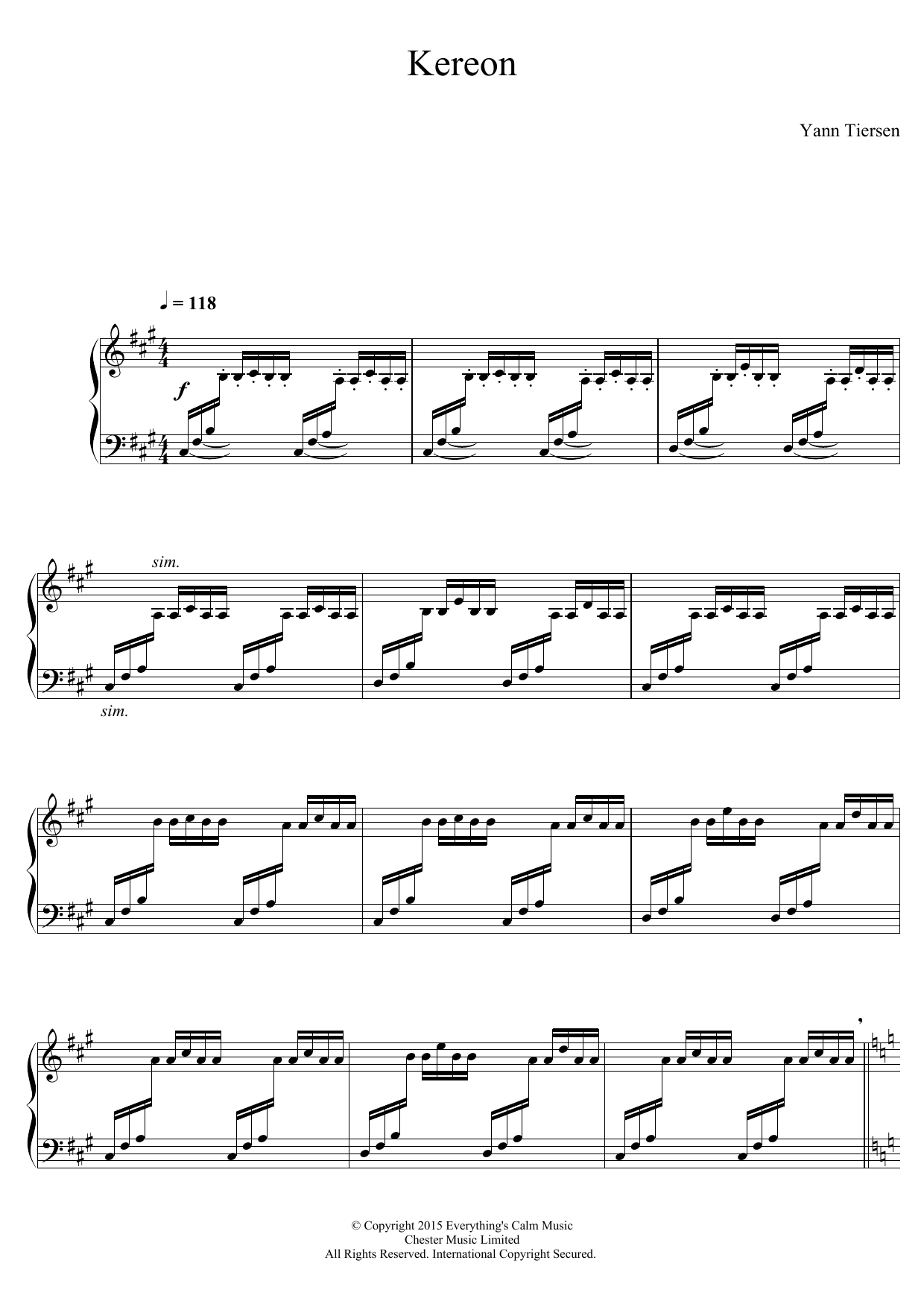 Download Yann Tiersen Kereon Sheet Music and learn how to play Piano PDF digital score in minutes
